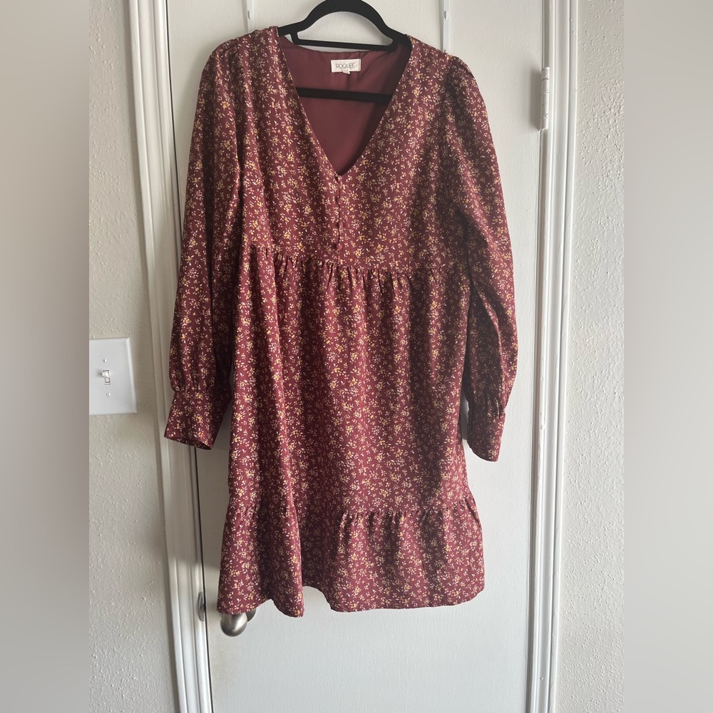Roolee Floral Maroon V-Neck Dress